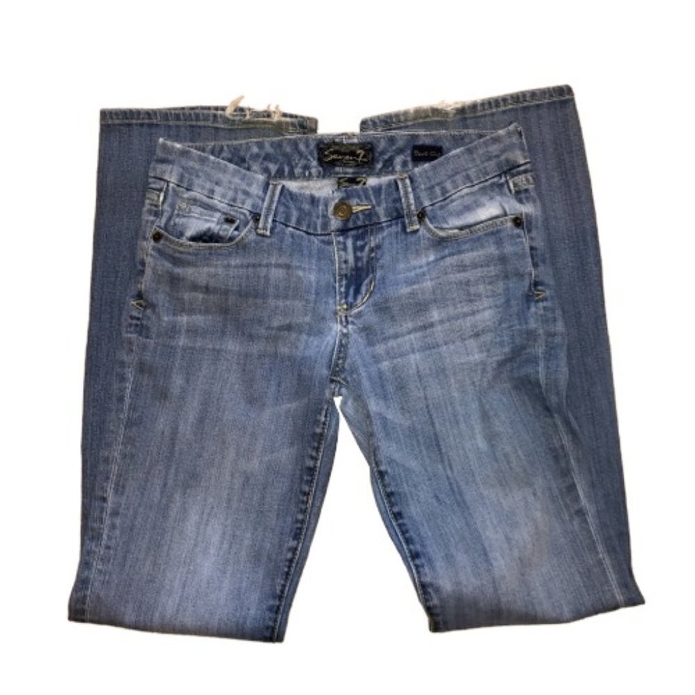 Seven7 Faded Boot Cut Denim Jeans Distressed Hems